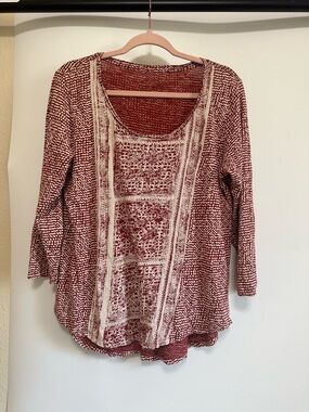 Lucky Brand Rust and White Printed Scoop Neck Tunic